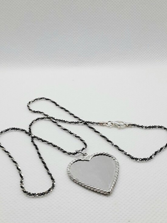 925 Italy Jewelry - NEW 18 inch 925 oxidized wheat chain and mirrored heart pendant